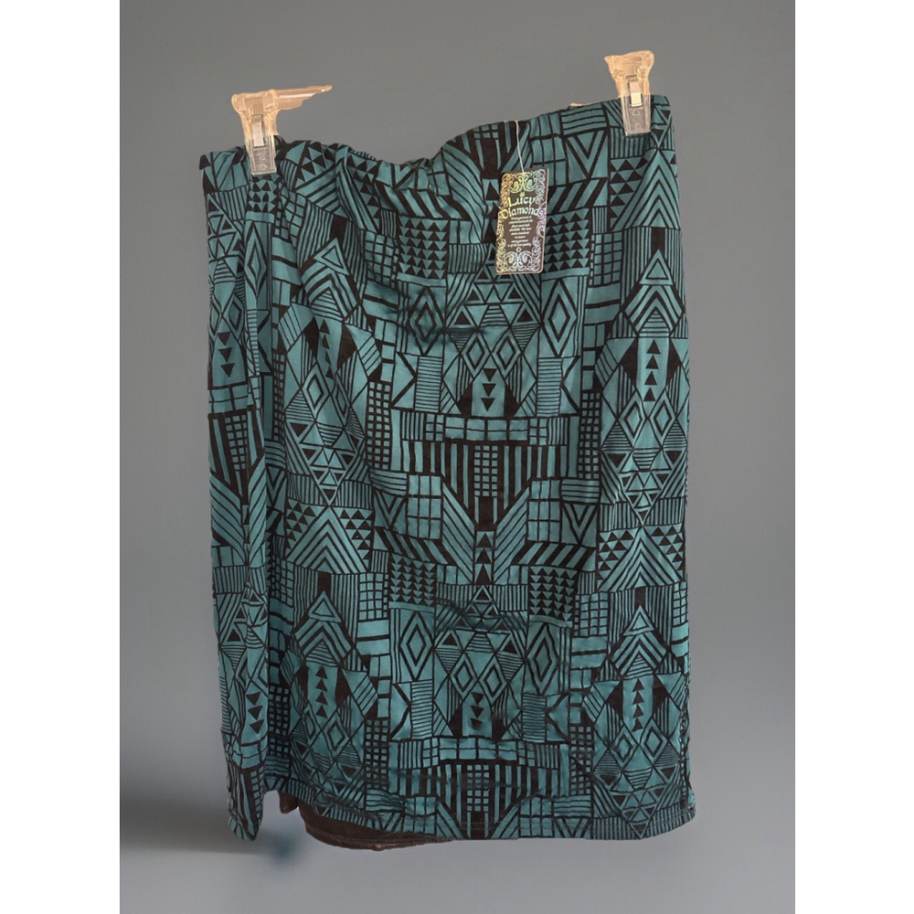 NWT Lucy Diamonds 6X Black & Green Geometric Print Skirt Plus Size